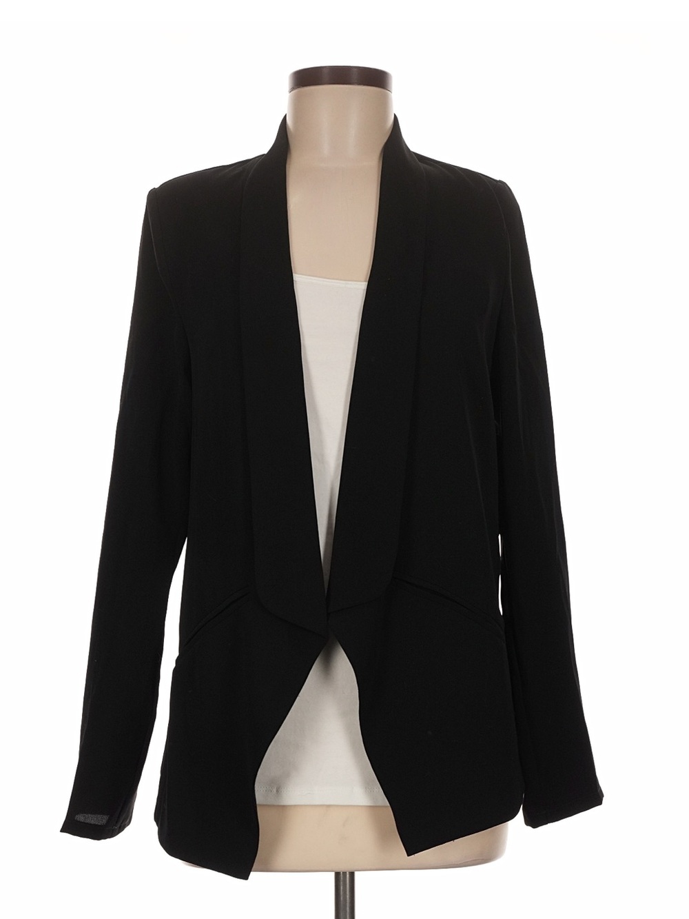 Trending Tuxedo Style Black Open-Front Drape Blazer